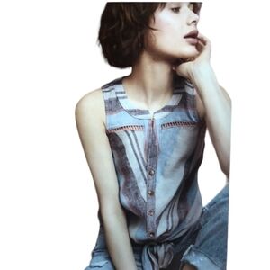 MAEVE Linen Yarn-Dyed Sleeveless Button Down Tank Size 6